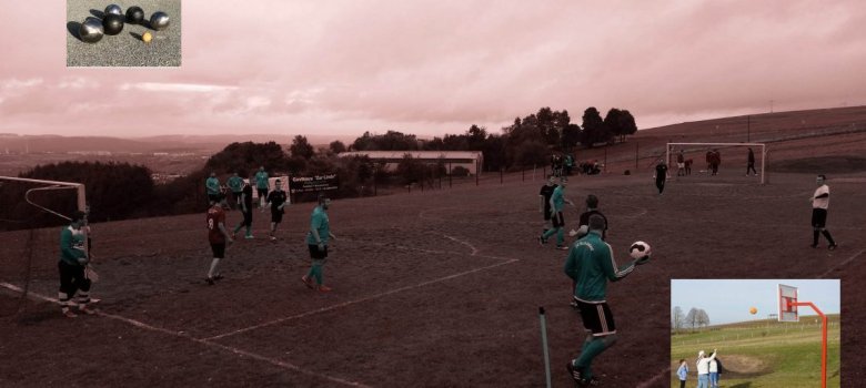 Sportplatz: Fußball, Boule und Basketball